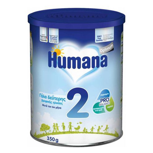 Humana Optimum 2 Βρεφικό Γάλα 2ης Ηλικίας, Μετά τον 6ο Μήνα, Αριστη Διάλυση 350gr